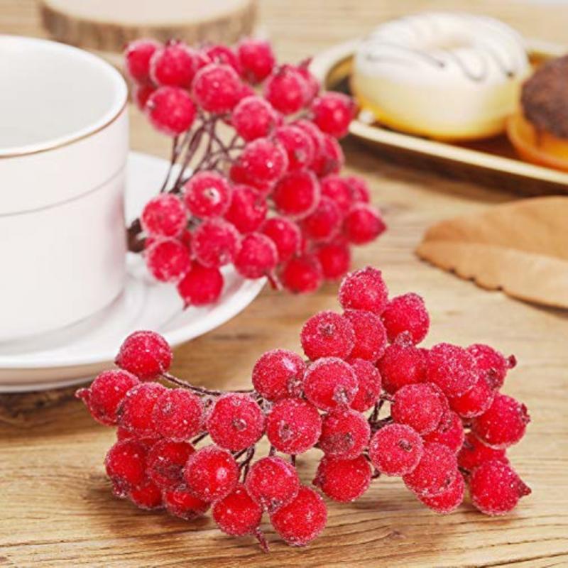 Ramo de flores artificiales con ramas de hojas de acebo y bayas de Navidad, decoración para el hogar, suministros festivos y para fiestas