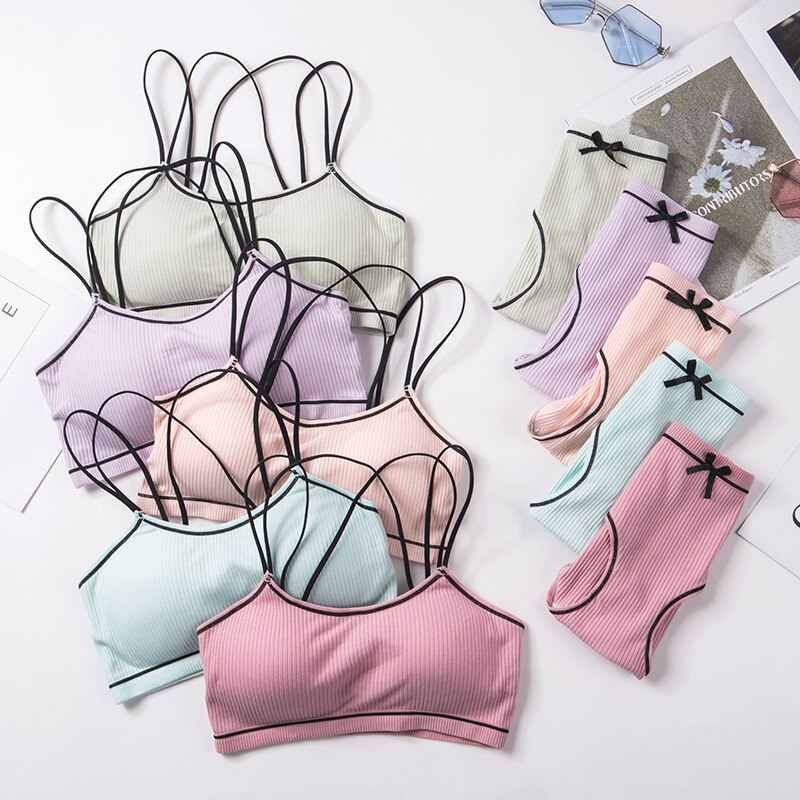 Cotton Women Lingerie Set Screw Thread Push Up Bra Set Padded Women Bra Panties Set Comfort Underwear Set