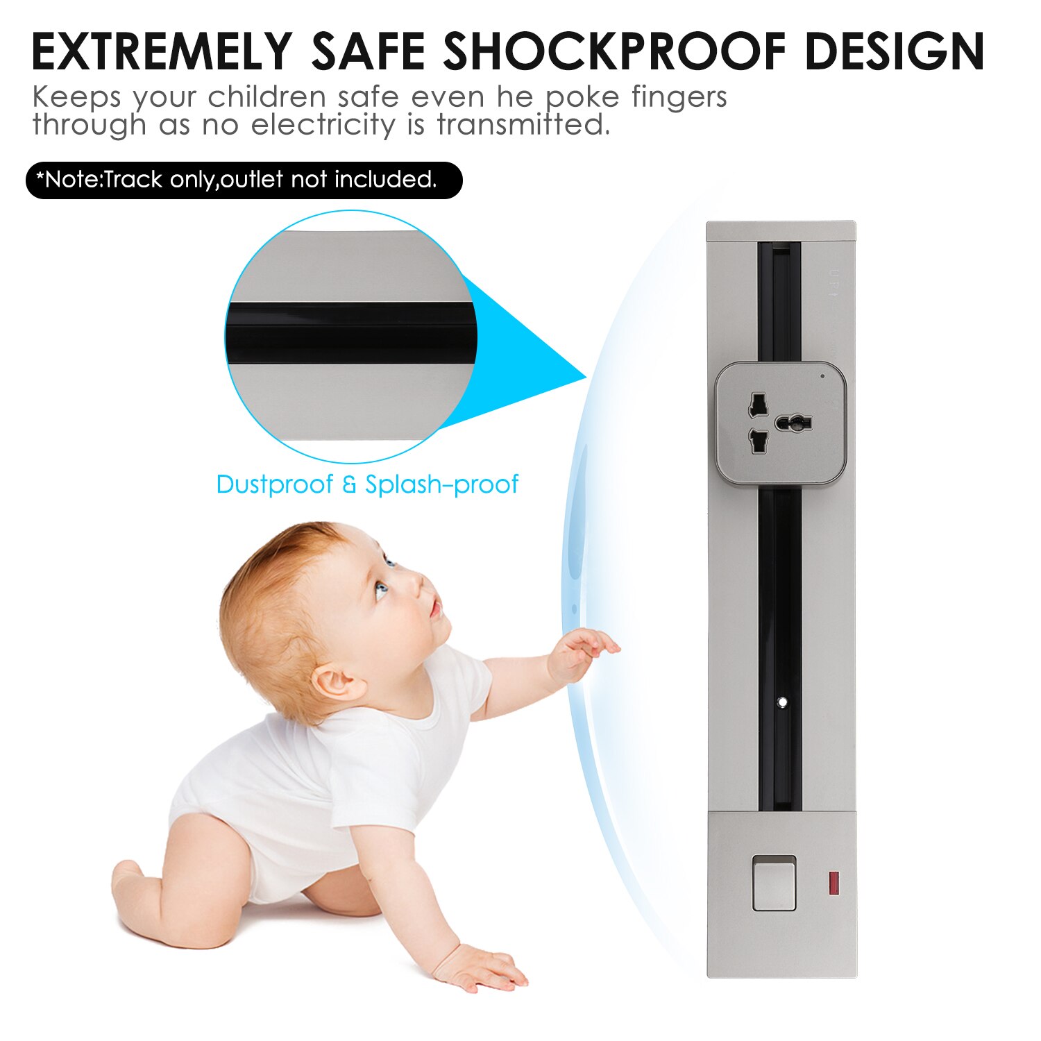 KKmoon Removable Electrical Outlet Track System 6000W Track System Movable Wall Outlet Extender Wireless Strip Sliding Rail