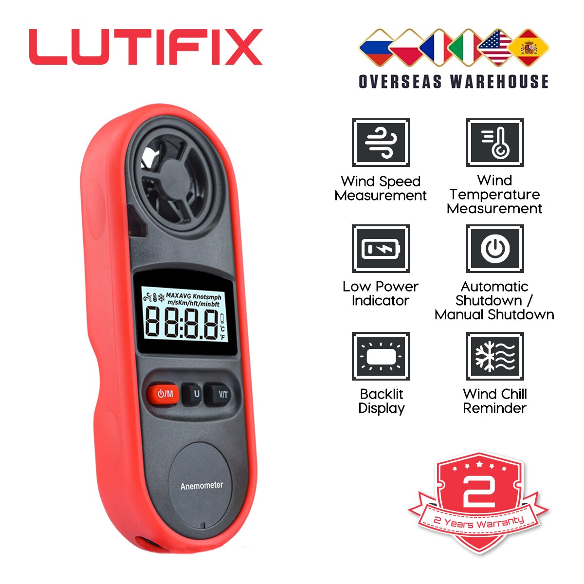 Lutifix WT816A Mini Digitale Anemometer Handheld Anemometer IP67 Waterdicht En Stofdicht Anemometer 30 M/s Maatregel Meter: Default Title