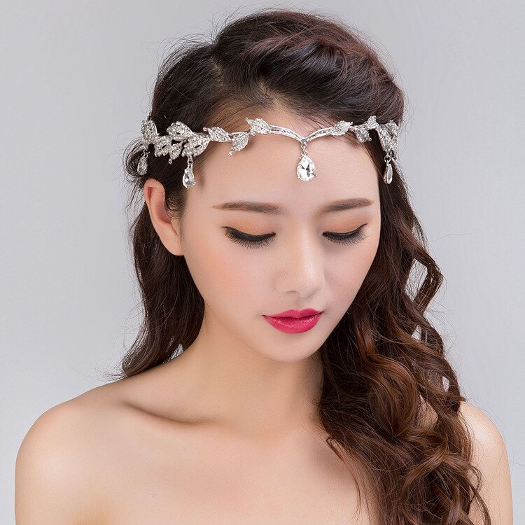 Strass or Rose mariage mariée front tête chaîne coiffure cristal pendentif mariée diadème couronne cheveux bijoux accessoire: Silver Tiara