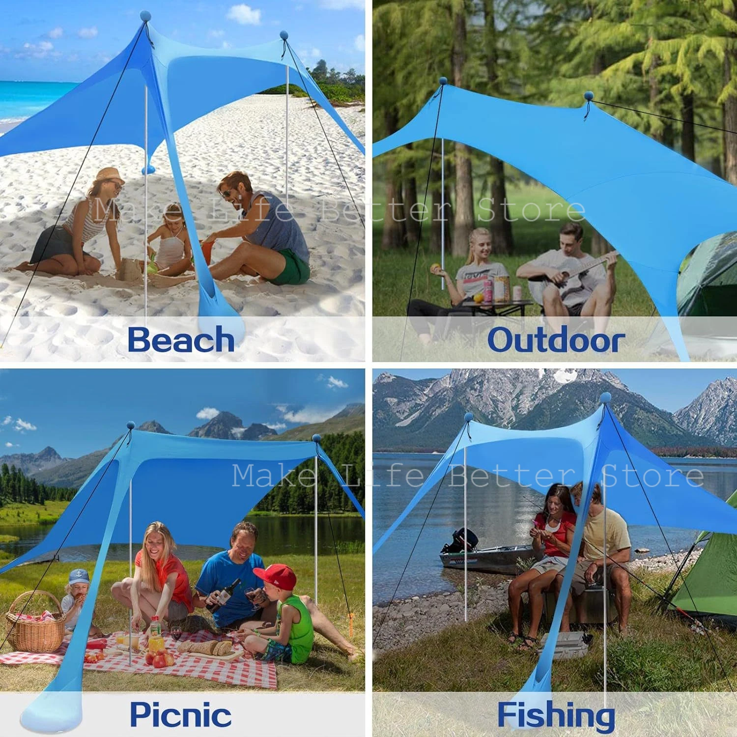Auvent de plage coupe-vent, tente de plage extérieure, 4 pôles, grand abri solaire, tentes de Camping, parapluie de plage pliant coupe-vent