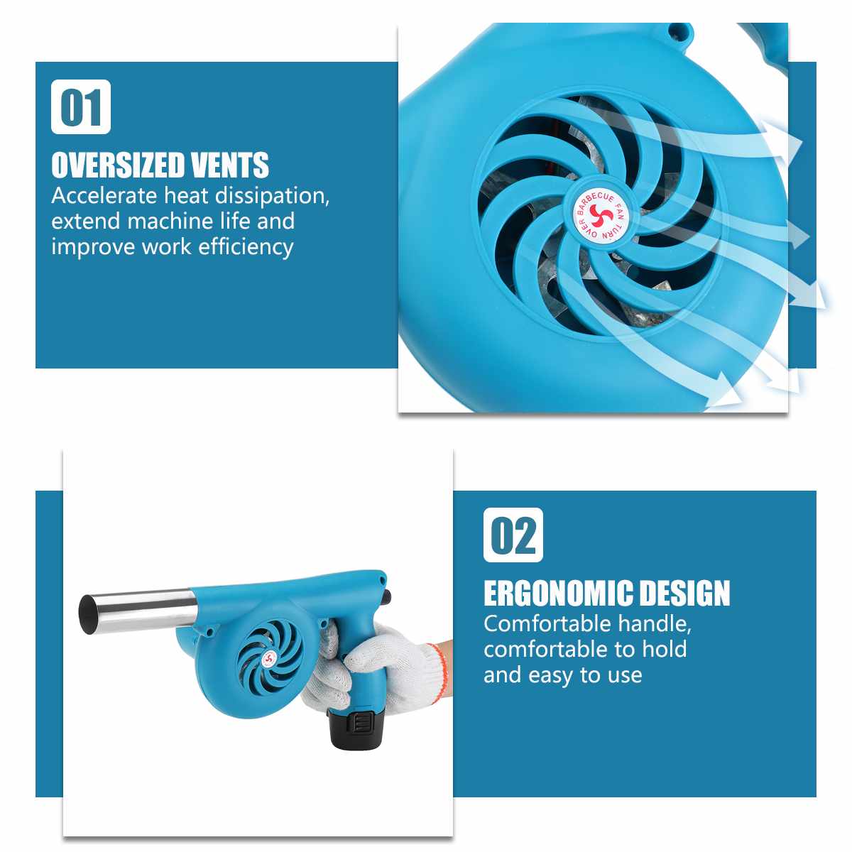 Cordless Electric Air Blower Handheld Leaf Blower Dust Collector Sweeper BBQ Grill Fire Bellows Tools with Li-ion Battery