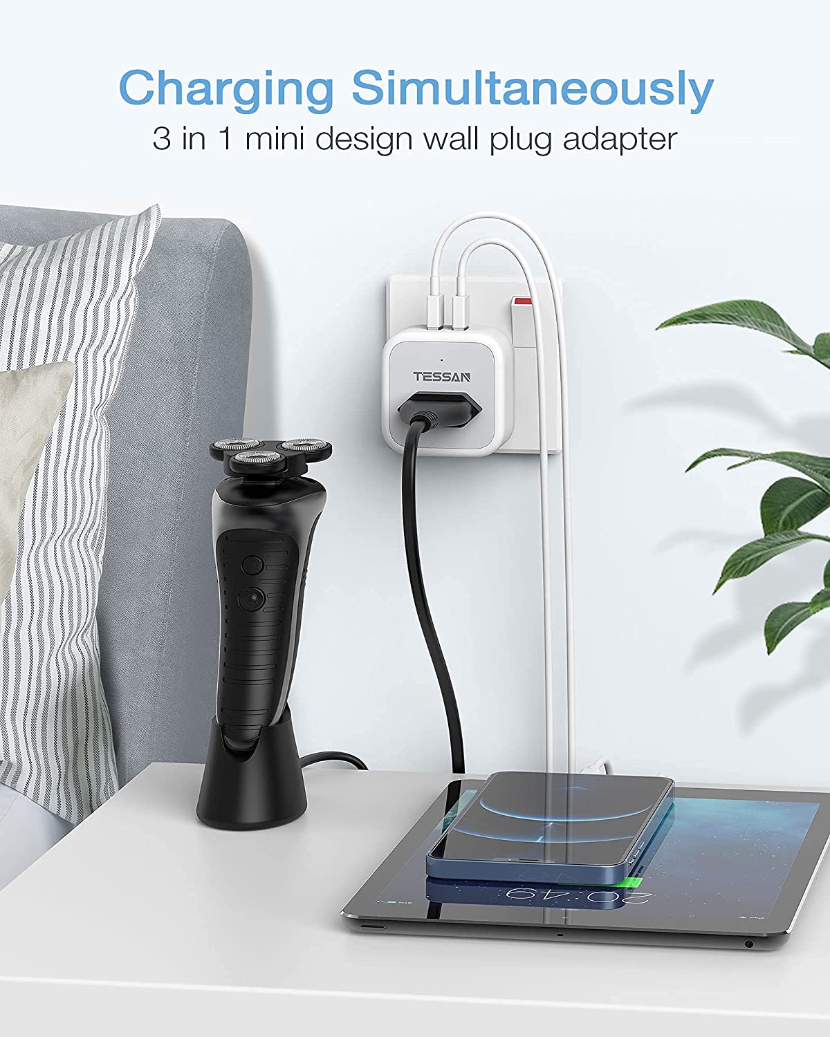 TESSAN 3 in 1 Shaver Plug Adapter with 2 USB Ports... – Grandado
