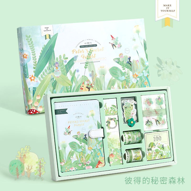 Juego de diario con temática de cuento de hadas, caja de para niña, libro de conteo de dibujos animados, Bloc de notas, cuaderno, caja de: Green
