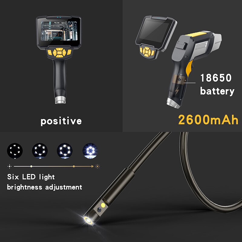Endoscopio portátil de doble lente, cámara de inspección con pantalla de 4,3 pulgadas, 6 LED, 8mm, endoscopia Digital Industrial con tarjeta TF de 32GB