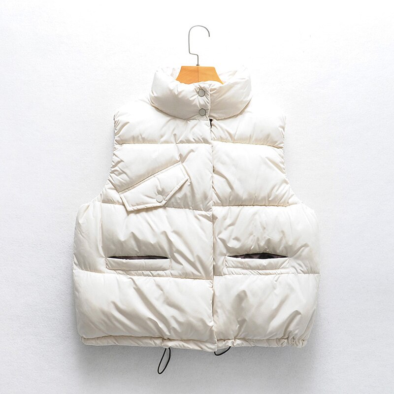 Chaleco de Invierno para mujer, chaleco acolchado, chaleco Casual para mujer, chalecos cálidos para mujer, chaqueta con bolsillos de cuello alto sin mangas, ropa de calle