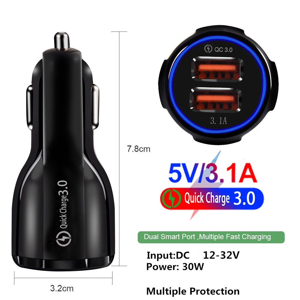 Hyvä 2 porttinen usb autolaturi 5v 3.1a pikalataus 3.0 puhelimen usb autolaturi adapteri samsung xiaomi iphone autopuhelimen lataukseen