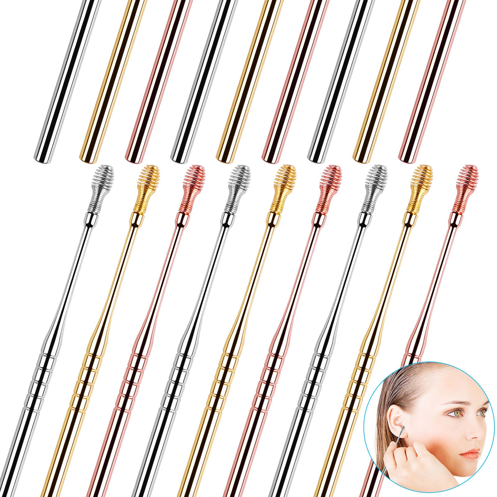 9 Pieces Portable Spiral Ear Remover For Ear Waxing Stainless Steel Spiral Ear Cleaner Ear Cleaning Tool Ear Pick