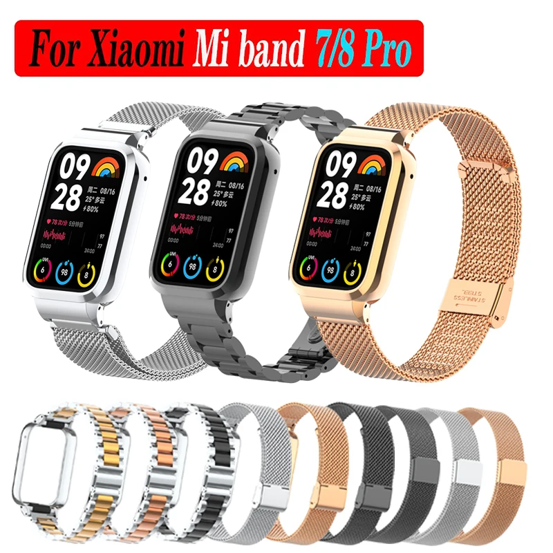Metal Strap for Xiaomi Mi Band 8 7 Pro WirstBand Stainless steel Bracelet Watchband Smart Miband 7 8 Pro Protective Cover correa