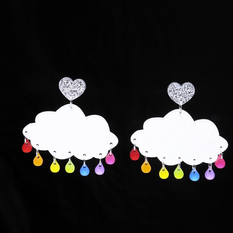 Donarsei moda colorido arco-íris brincos para as mulheres bonito dos desenhos animados nuvem coração gota balançar brincos presente: style 12