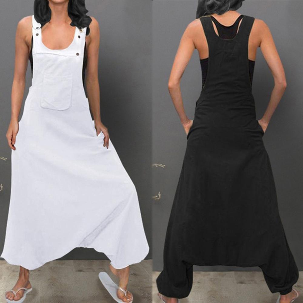 Kort løs plus size 5xl overalls kvinder u-hals ærmeløse sidelommer uden ryg afslappet baggy lange jumpsuits salopette femme#ss