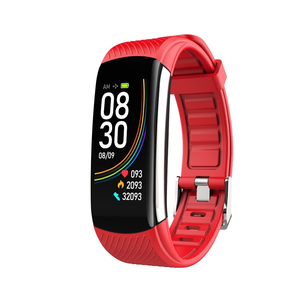 C6t kroppstemperatur smart armband klocka vattentät pulsmätare smartband armband fitness hälsa tracker smartwatch: Röd