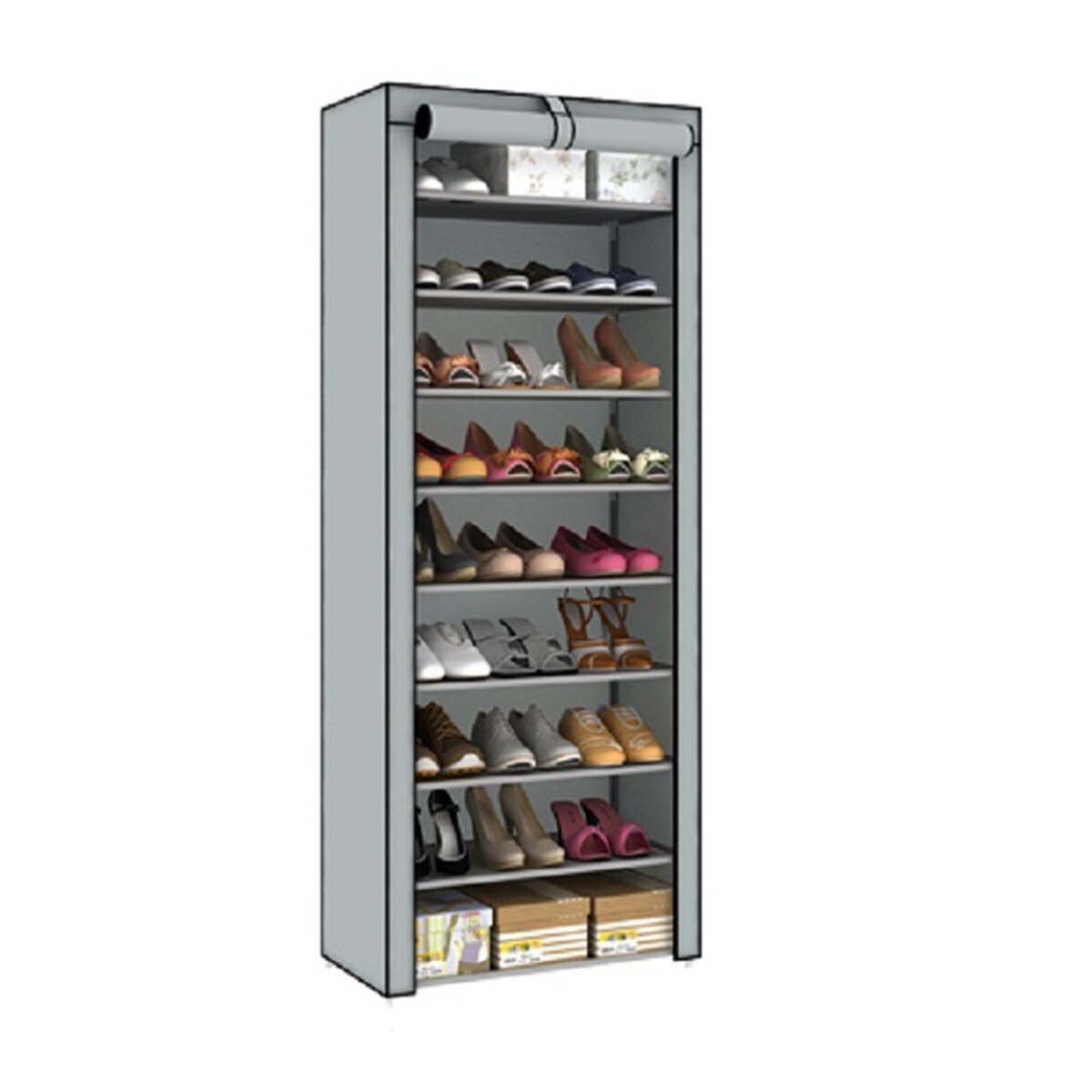 10 Tier Shoe Rack 9 Grids With Dustproof Cover,adjustable