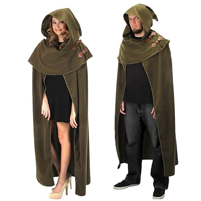 Elf elves wood forest costume medieval cloak cape coat men women hooded polka dot hat hooded wizard robe outfit halloween for adults