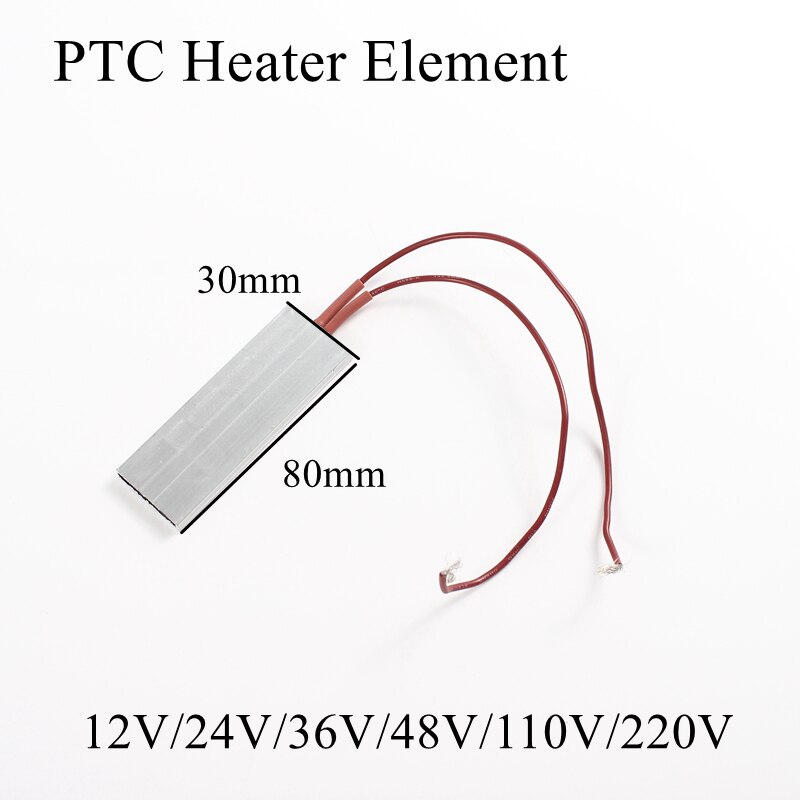80x30mm 12V 24V 36V 48V 110V 220V PTC elemento calentador termostato constante termistor Sensor de calefacción de aire carcasa de aluminio 80*30mm