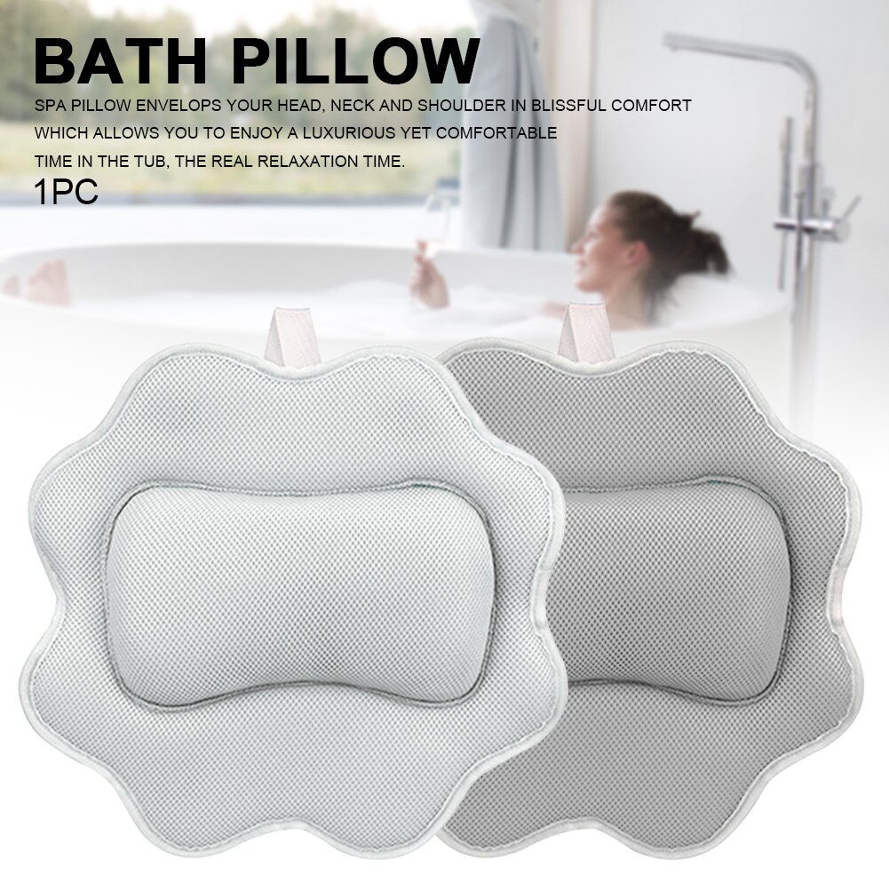 Avec crochet tête cou 5D Air maille bain oreiller universel antidérapant épaule Support baignoire coussin forme de tournesol lavable en Machine