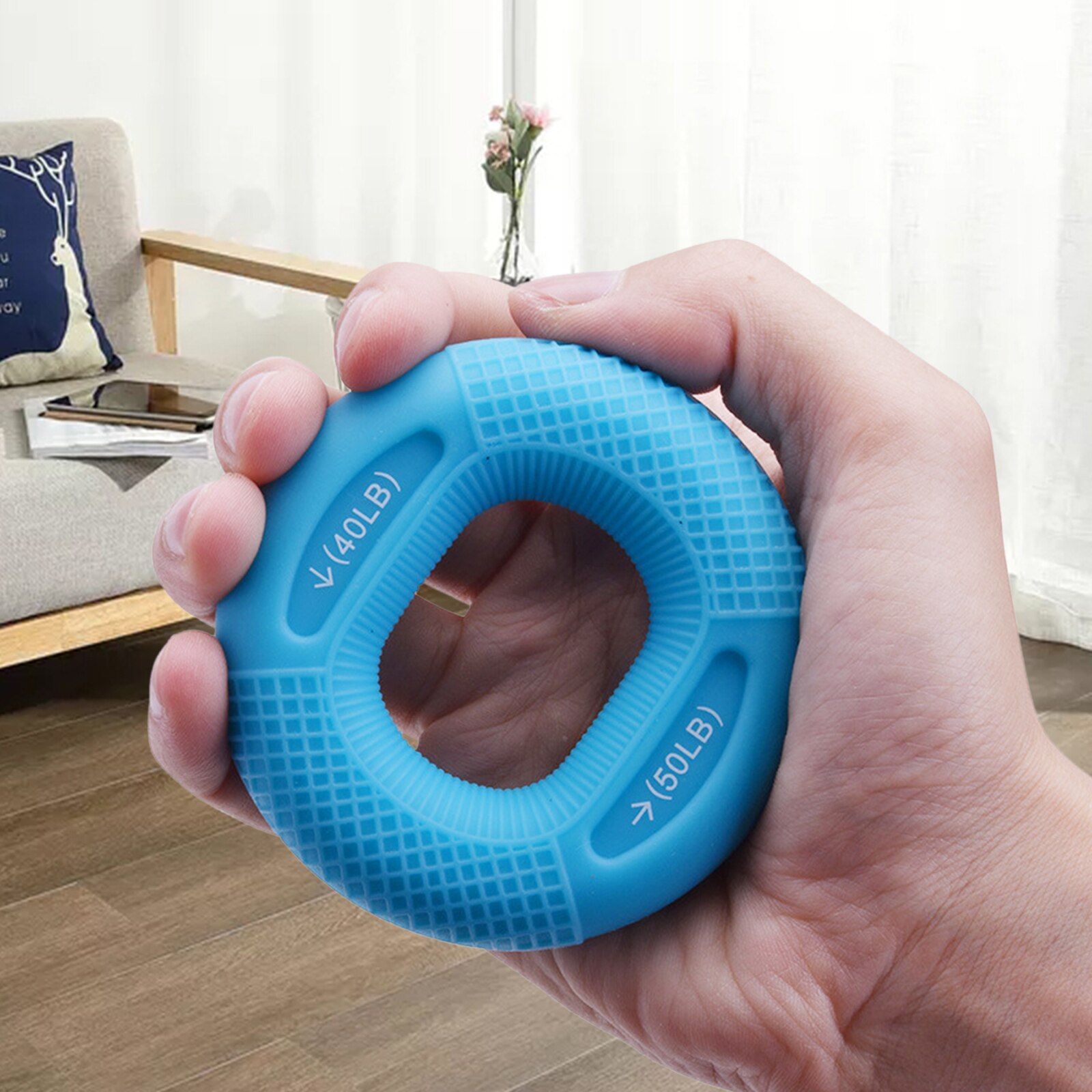 Anneau de renforcement de la poignée en Silicone, appareil de musculation de la force de la main, du poignet et de l&#39;avant-bras: Blue 40LB 50LB