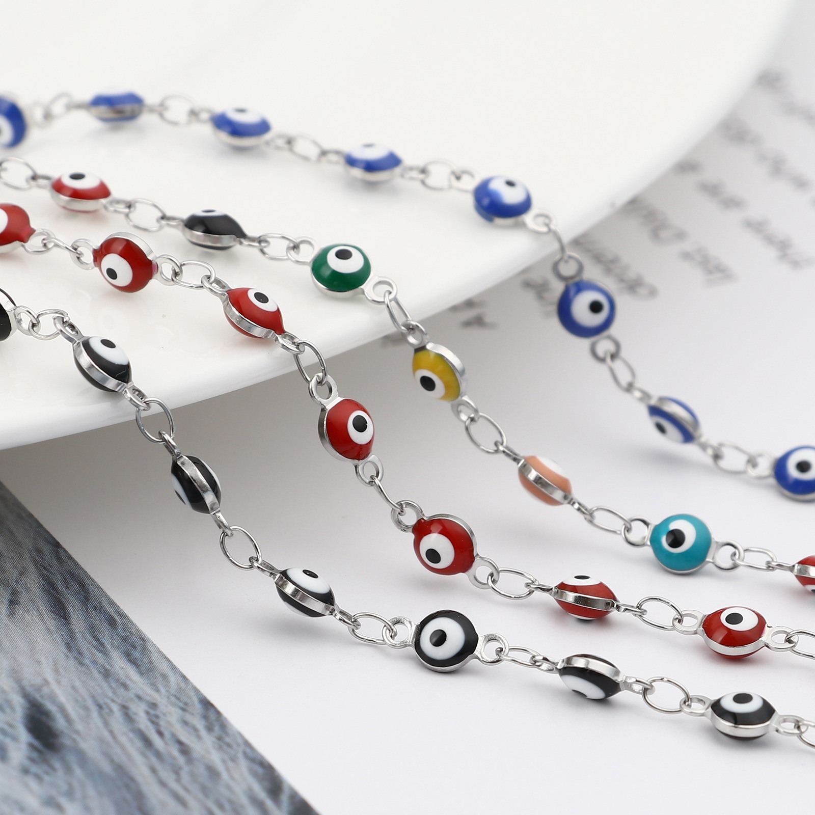 Rvs Religieuze Evil Eye Serie Armbanden Voor Vrouwen Sieraden Zilveren Kleur Link Chain Enamel 19.5Cm Lange