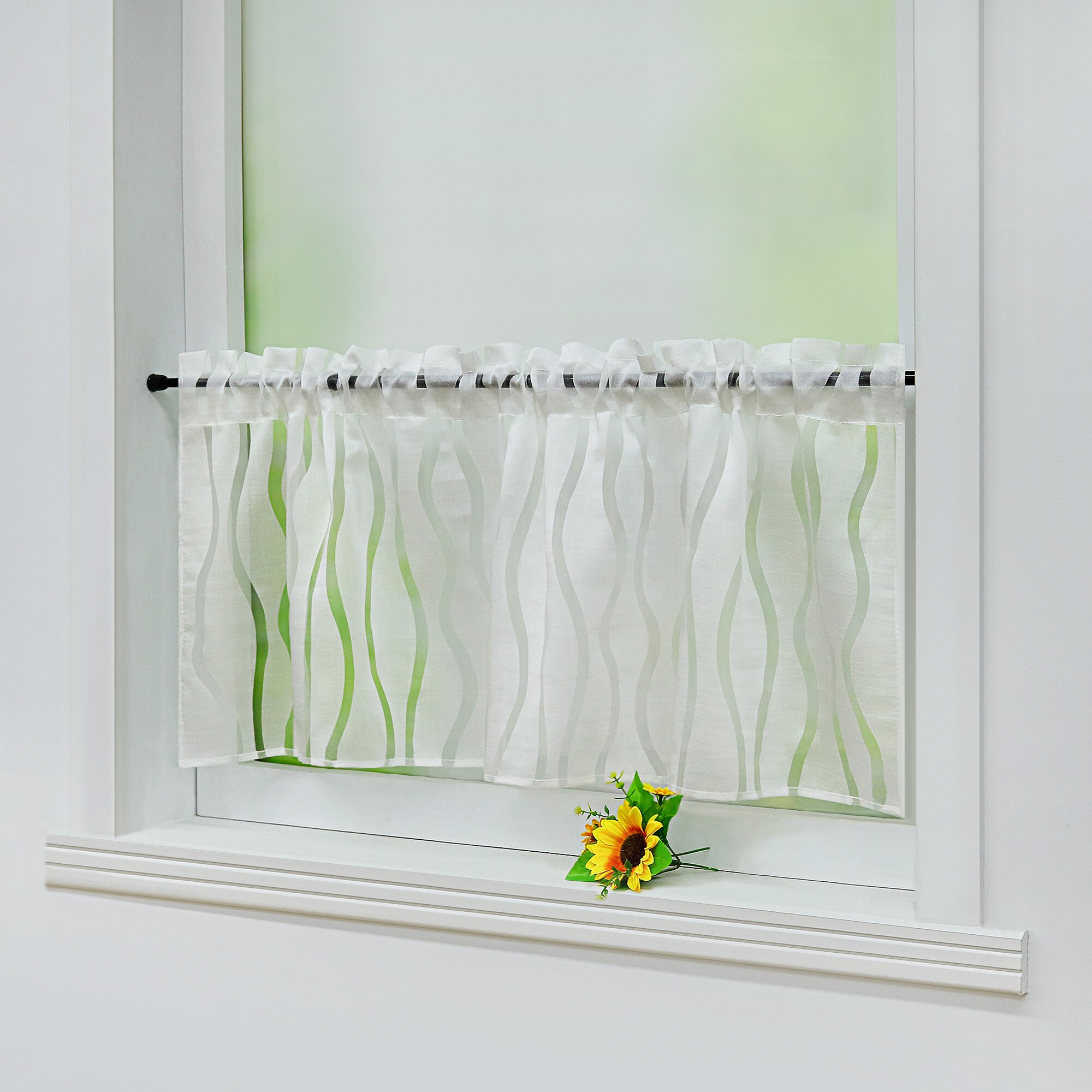 1PCS Half Curtain Stripe Printed Voile Window Tiers for Living Room Kitchen Short Tulle Modern Coffee Curtain