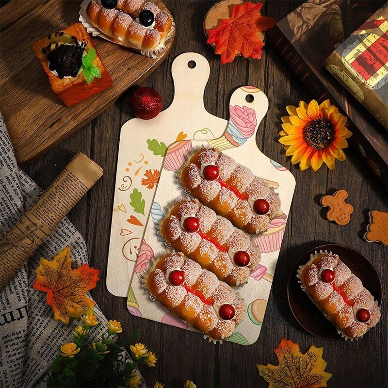 6 Pieces Christmas Mini Wooden Cutting Board With Handle Unfinished Wood Paddle Rectangle Chopping Board Tray Cutouts