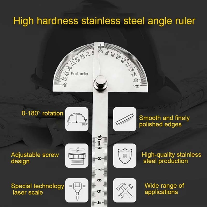 Multifunctional stainless steel adjustable protractor round head angle ruler mathematical measuring tool