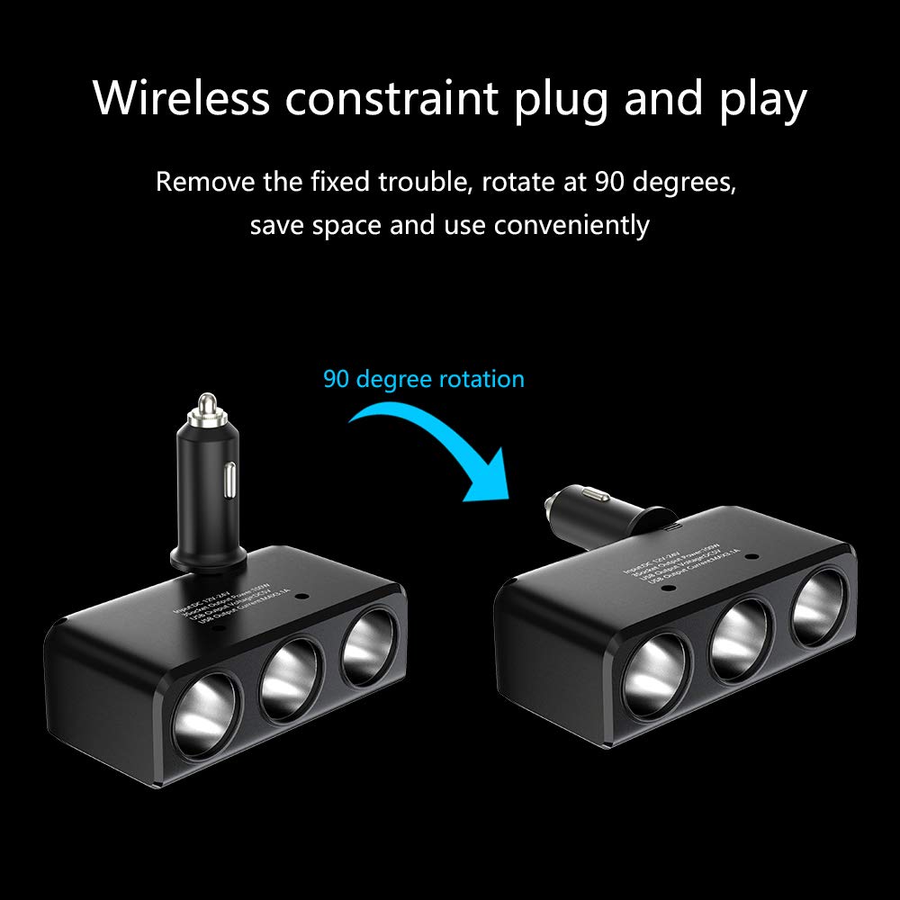 3 Socket Sigarettenaansteker Snelle Auto Splitter Charger 2 USB Poorten Opladen Autolader Compatibel Met Auto voltage Display