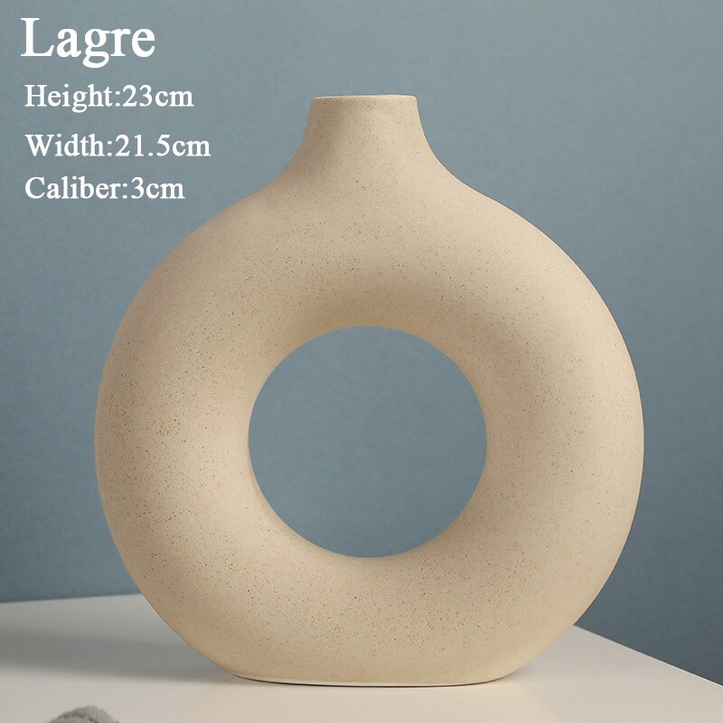 Jarrón de cerámica hueco Circular nórdico, maceta de donas, accesorios de decoración del hogar, oficina, escritorio, sala de estar, de decoración Interior: Style C L