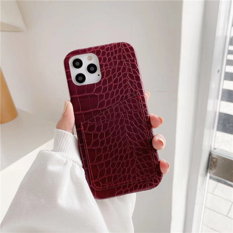 Custodia per telefono in pelle PU con motivo a coccodrillo Vintage retrò per iPhone 12 Mini Pro XS MAX XR X 7 8 Plus SE Cover per telefono: Maroon