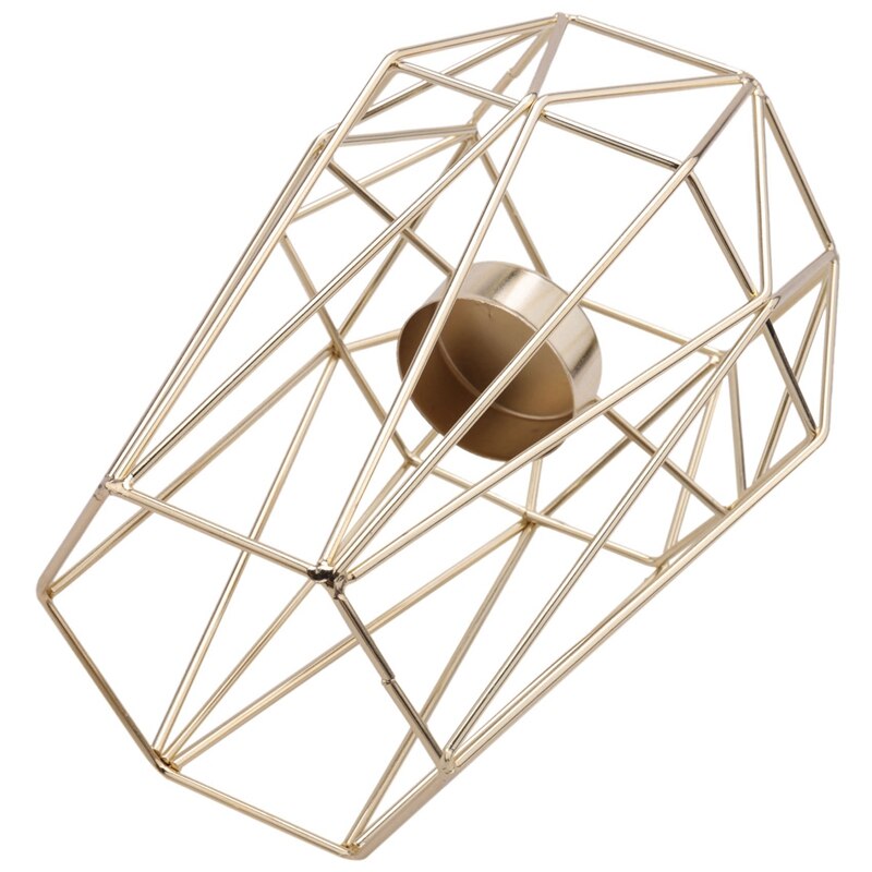 Set di 2 portacandele Tealight geometrici in metallo dorato per decorazioni per soggiorno e bagno-centrotavola per matrimonio e sala da pranzo