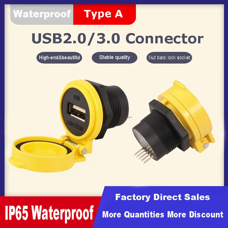 PBT Plastic Industrial USB2.0 USB3.0 Data Adapter Female Socket Panel Mount Double Head Coupler Type A USB Connector +Quick Flap