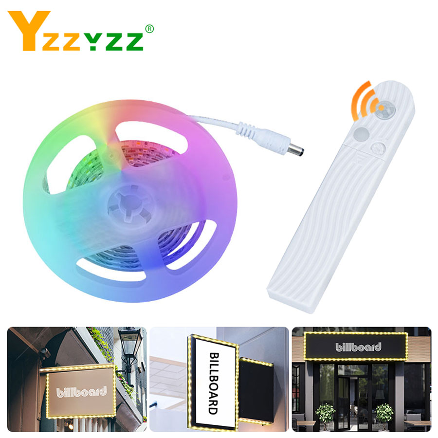 5V Batterie LED Werbung Licht Streifen 1m 2m 3m Drahtlose PIR Sensor Bewegung flexibel Diode Band LED Streifen für Werbung Lampe