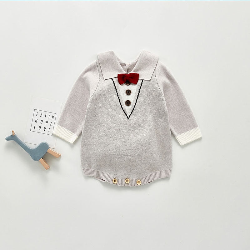 MILANCEL Spring Baby Boys Clothes Toddler Boy Knitwear Front Bow Infant Baby Bodysuit baby Suit