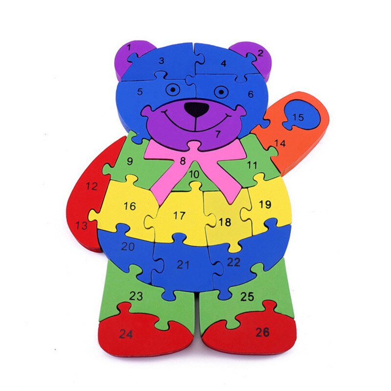 Colorful Kids 3D Puzzle Wooden Toys Cartoon Animal Traffic Jigsaw Montessori Early Learning Educational Toys For Children: Bear 62