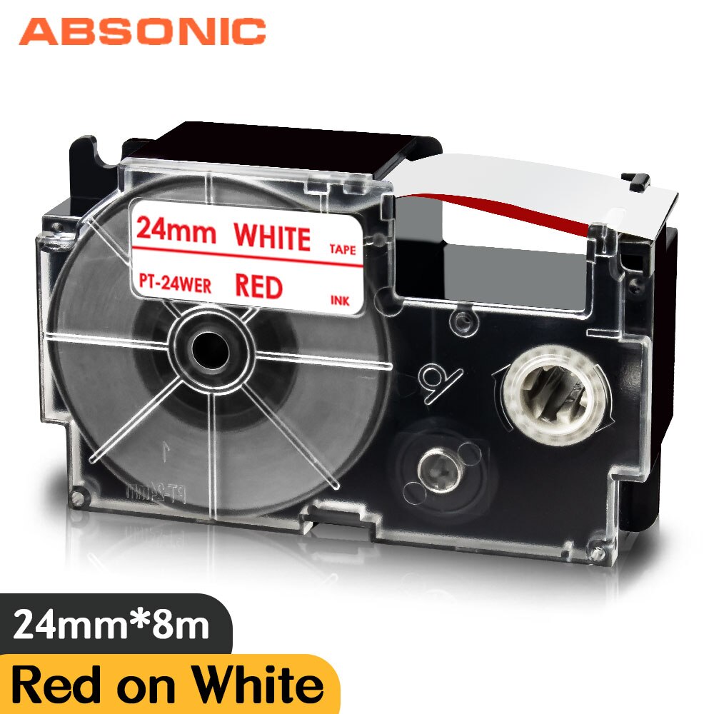 Mixed Color 24mm XR-24WE XR-24X For Casio XR-24RD XR-24BU XR-24YW XR-24GN Label Cassette for Casio CW-L300 KL-430 KL-820 Labler: Red on White