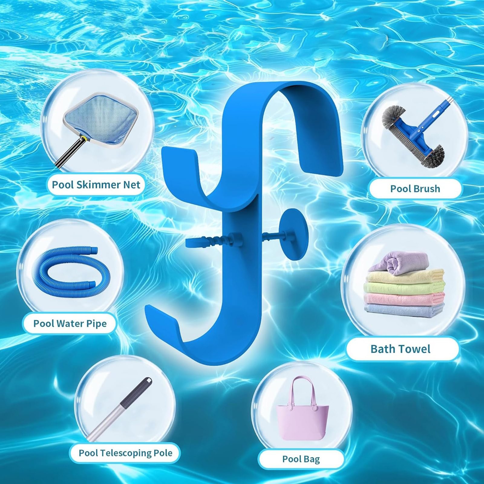 Pool Pole Hanger Pool Deck Accessories With Double Hook Pool Skimmer Hook Pool Skimmer Hook Telescopic Adjustable Fence Hooks: Rose