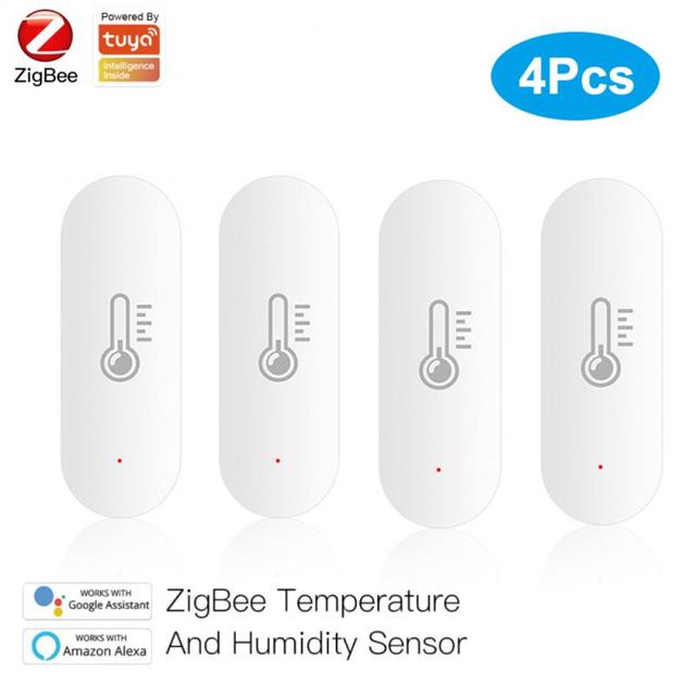 Tuya Temperature And Humidity Sensor ZigBee Indoor Hygrometer Thermometer Smart Home Humidity Detector Support Alexa Google Home: 4Pcs