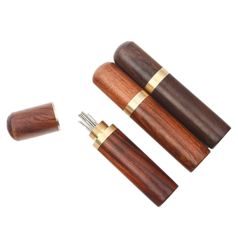 Round Mahogany Needle Stroage Box Practical Thicken Portable Household DIY Needle Storage Tube Not Inclued Needle