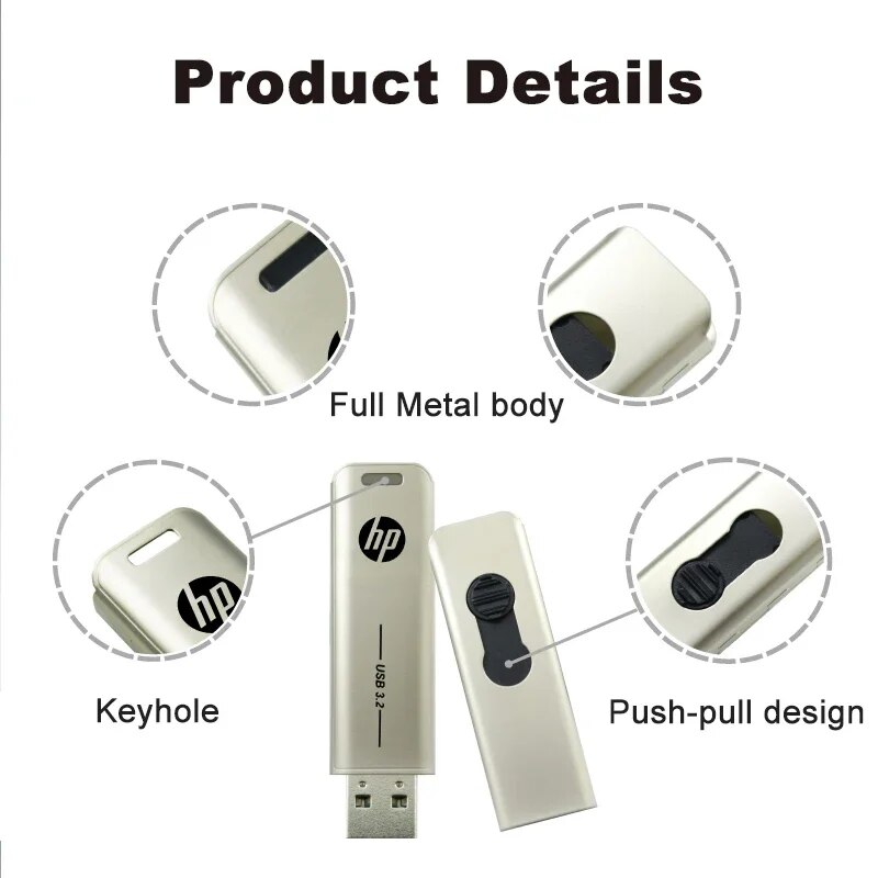 HP-Clé USB en métal haute vitesse, clé USB personnalisée, clés créatives, X796W, USB 3.2, 256 Go, 128 Go, 64 Go, 32 Go