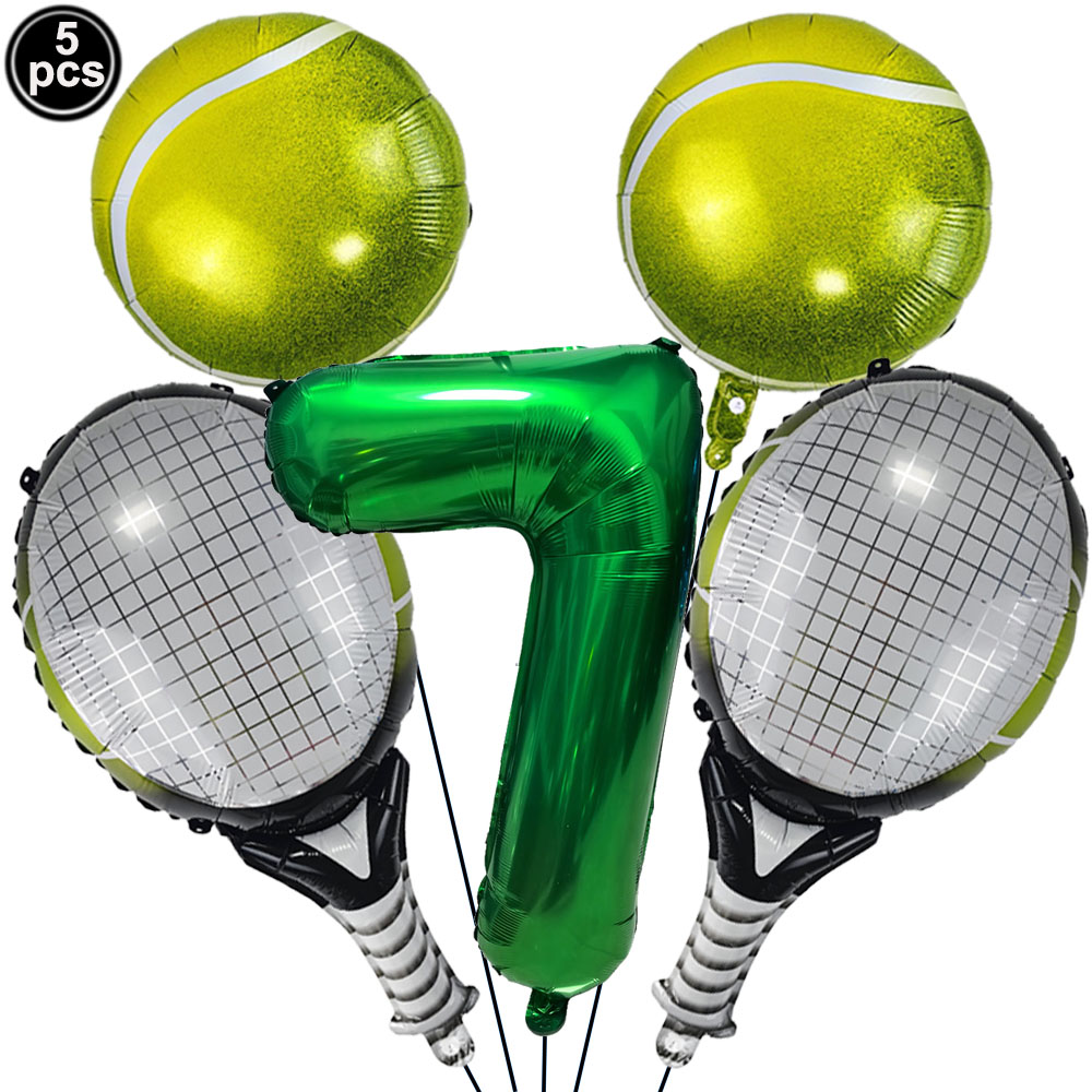 Juego de 5 uds de globos de tenis, globos de cumpleaños, globos de aluminio con números verdes de 32 pulgadas, globos de raqueta de tenis, decoración de temática de tenis: Rojo rosado