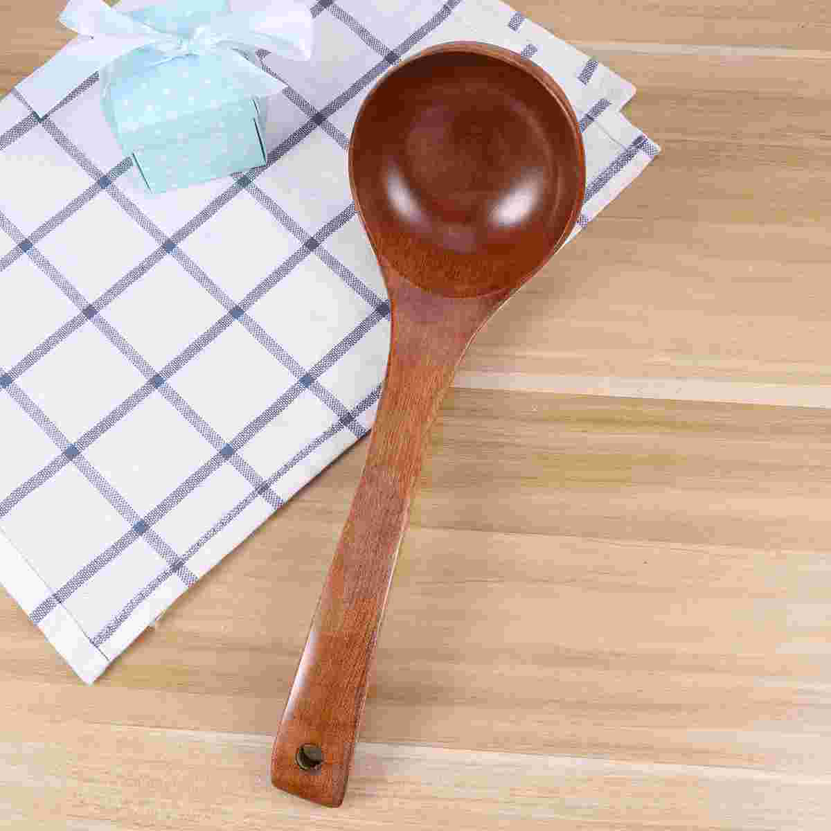 Healthy Wooden Long Handle Soup Ladle Cooking Spoons Kitchen Utensils 28cm: Default Title