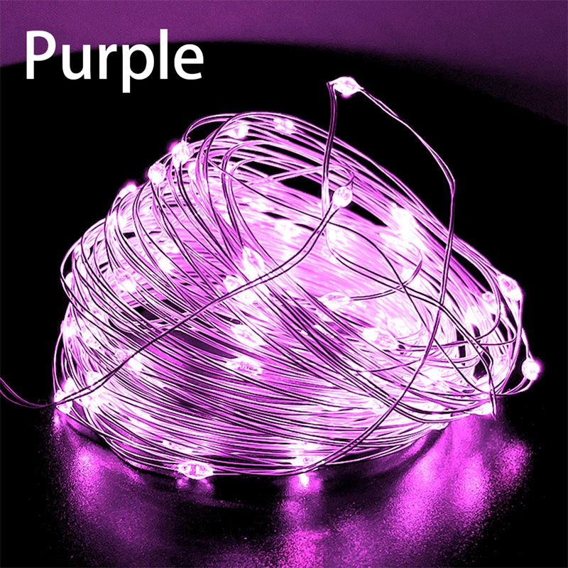Guirnalda de luces LED de 20M con alambre de cobre, guirnalda USB, cuerdas de iluminación de hadas para vacaciones, Navidad, decoración para de boda: Morado / 13 W