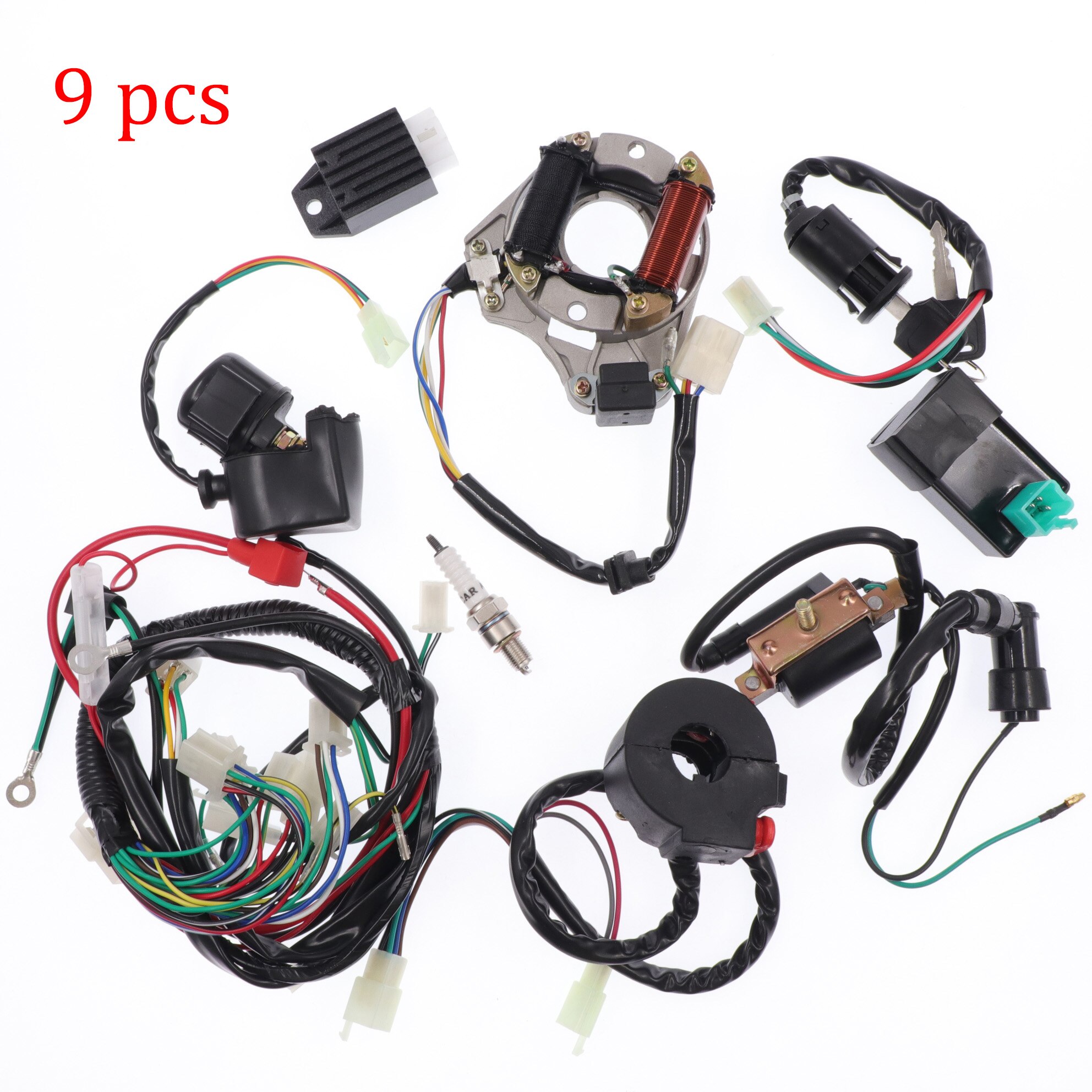 1 set Universal Motorcycle ATV Quad Assembly Wire Full Electrics Wiring Harness Assembly Wire For 50CC-125CC CDI Ignition Coil: Default Title