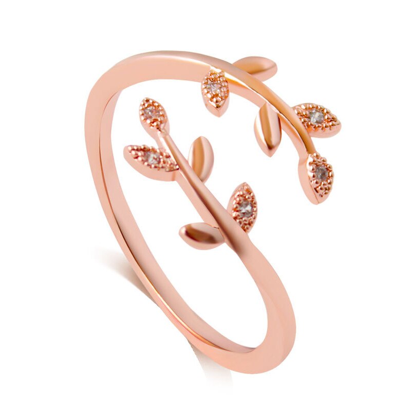 Groeien Door Wat Je Door Verstelbare Blad Ring Open Ring Sieraden Cadeau Voor Meisje Vrouwen Fq-Ing: rose gold