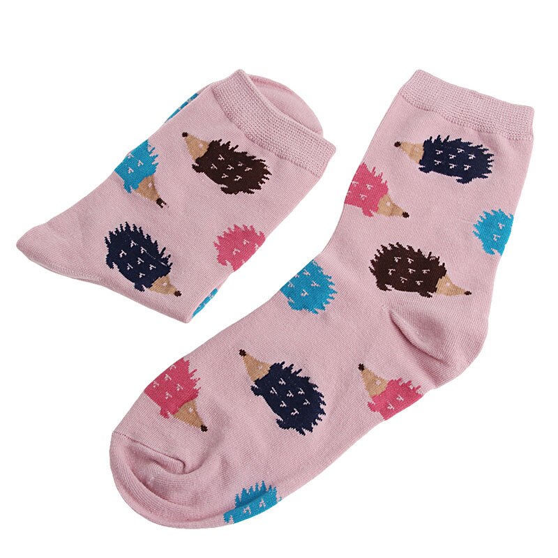 Calcetines cálidos de algodón suave para mujer, medias casuales de 5 colores con dibujos de animales, erizo, invierno, 1 par: Pink