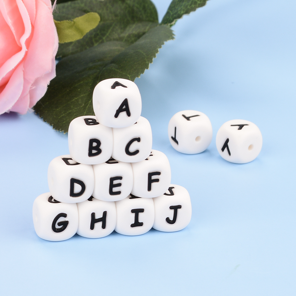 LOFCA 12mm 100 stuks Siliconen Letter Kralen Alfabet Tandjes Kralen Bijtring Engelse Letters Food Grade Baby Verpleging voor tandjes