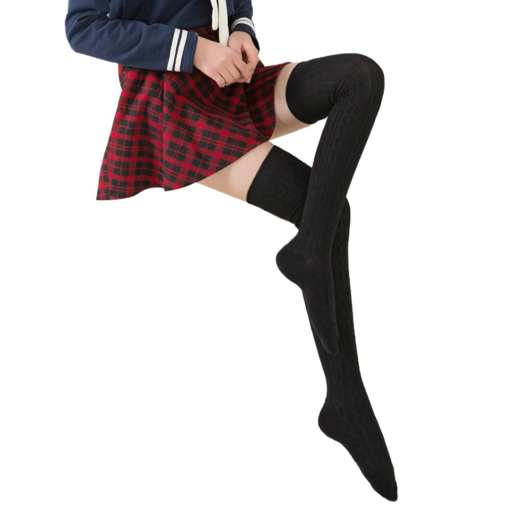 Kvinder pige vinter over knæ høje sokker benvarmere strik bløde lår høje lange sokker benvarmere blød slankende: Sort