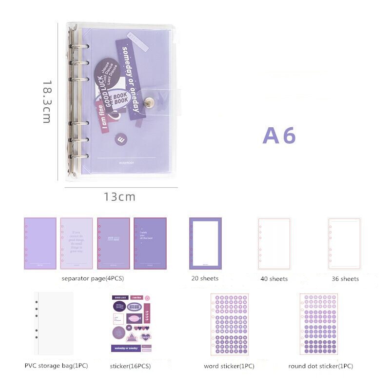 Sharkbang  a6 pvc-säilytys irtolehtiset muistikirjat päiväkirjat asialista ilmaiset tarrat erotinsivu kawaii koulun paperitavarat: Violetti