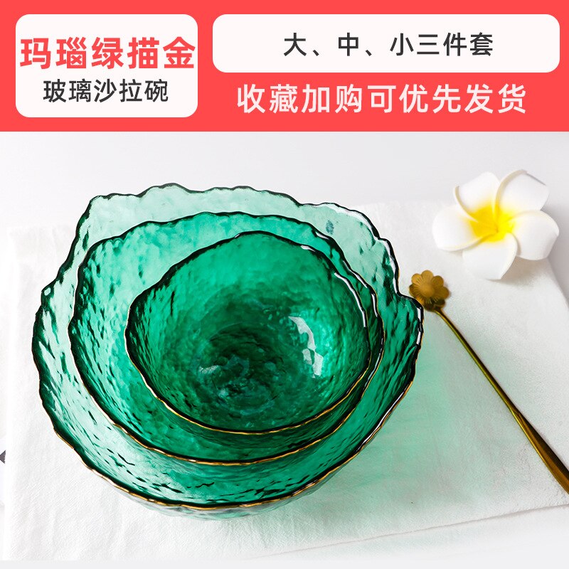 Glazen Slakom Fruitschaal Huishouden Woonkamer Thee Tafel Netto Rood Wastafel Snack Kleur Drie Delige Set: Agate green