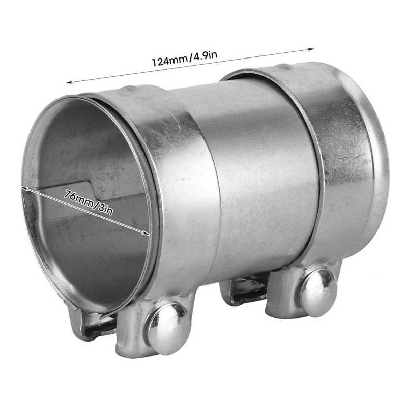 Conector de tubo de escape, abrazadera doble, manga de acero inoxidable, Universal, 3 en 76mm